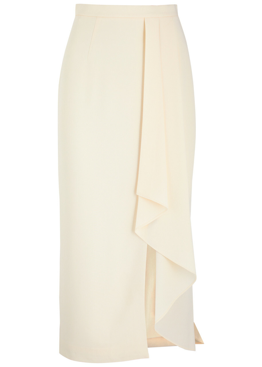 Roland Mouret Ruffled Cady Midi Skirt Cream