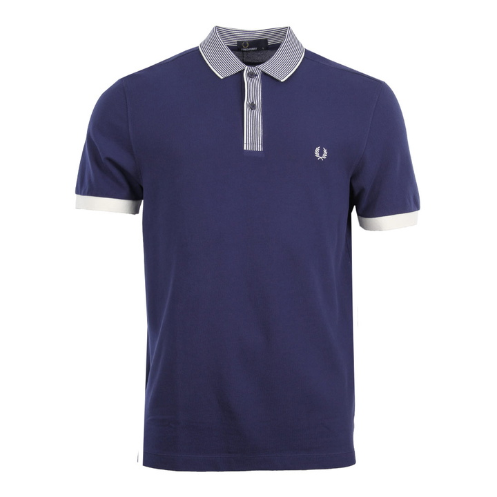 Photo: Stripe Collar Pique Polo - Rich Navy