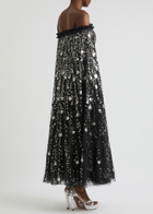 Needle & Thread Shooting Stars Embellished Tulle Cape Gown Gunmetal