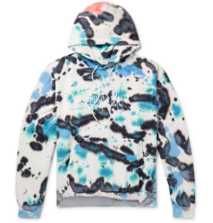 Photo: Resort Corps - Embroidered Tie-Dyed Loopback Cotton-Jersey Hoodie - Blue