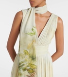 Elie Saab Scarf-detail printed georgette gown