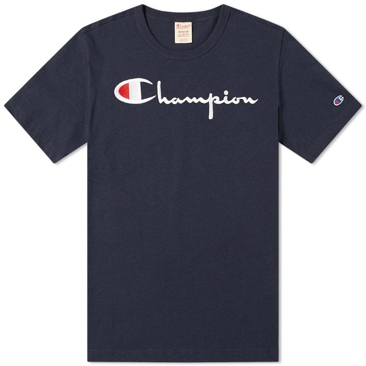 Photo: Champion Reverse Weave Script Logo Tee