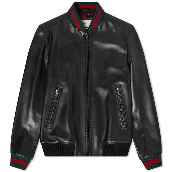 Photo: Gucci GRG Taped Leather Bomber Jacket