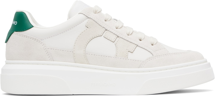 Photo: Ferragamo Off-White Low Cut Gancini Outline Sneakers