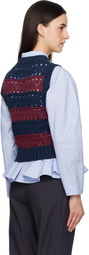 GANNI Navy & Burgundy Cotton Mixed Stripe Vest