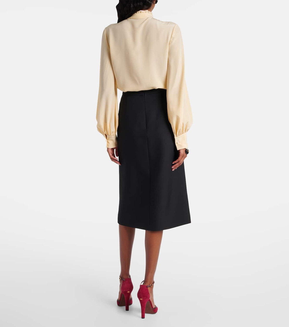 Valentino Belted wool and silk midi skirt