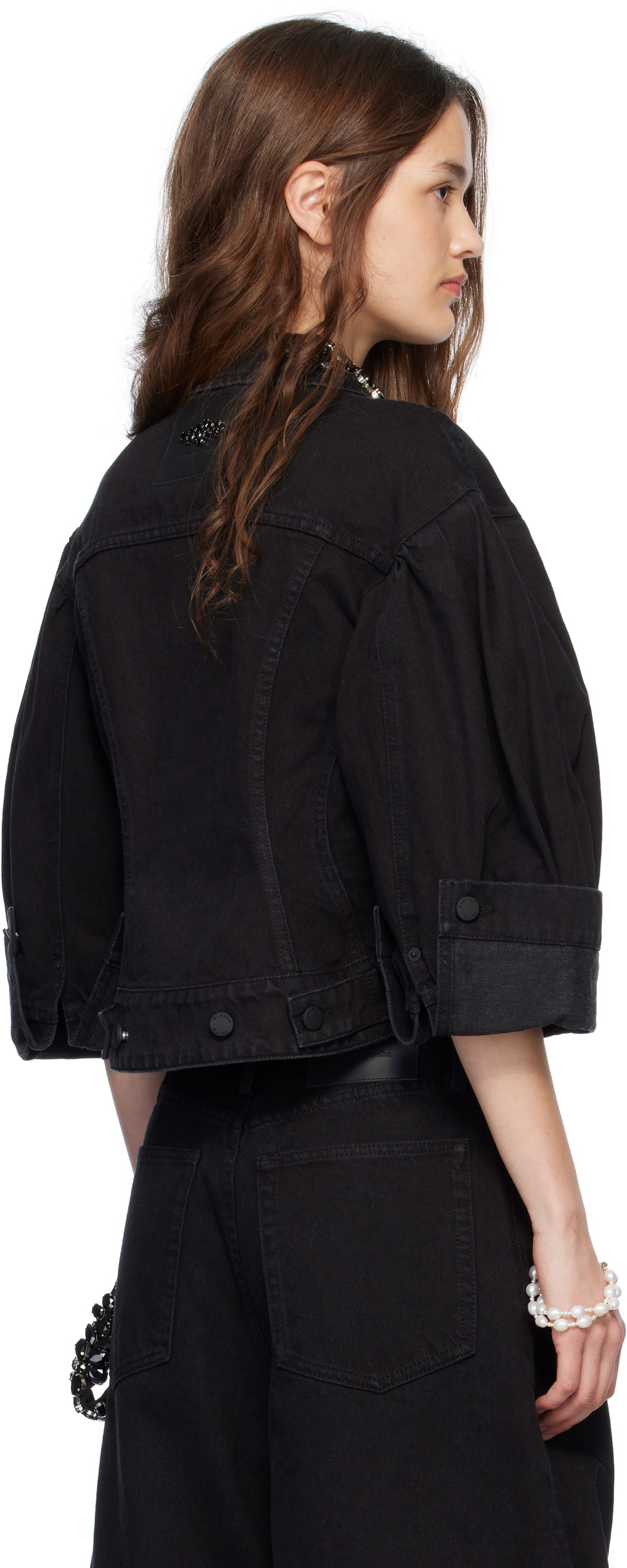 Simone Rocha Black Turbo Embellished Sculpted Denim Jacket