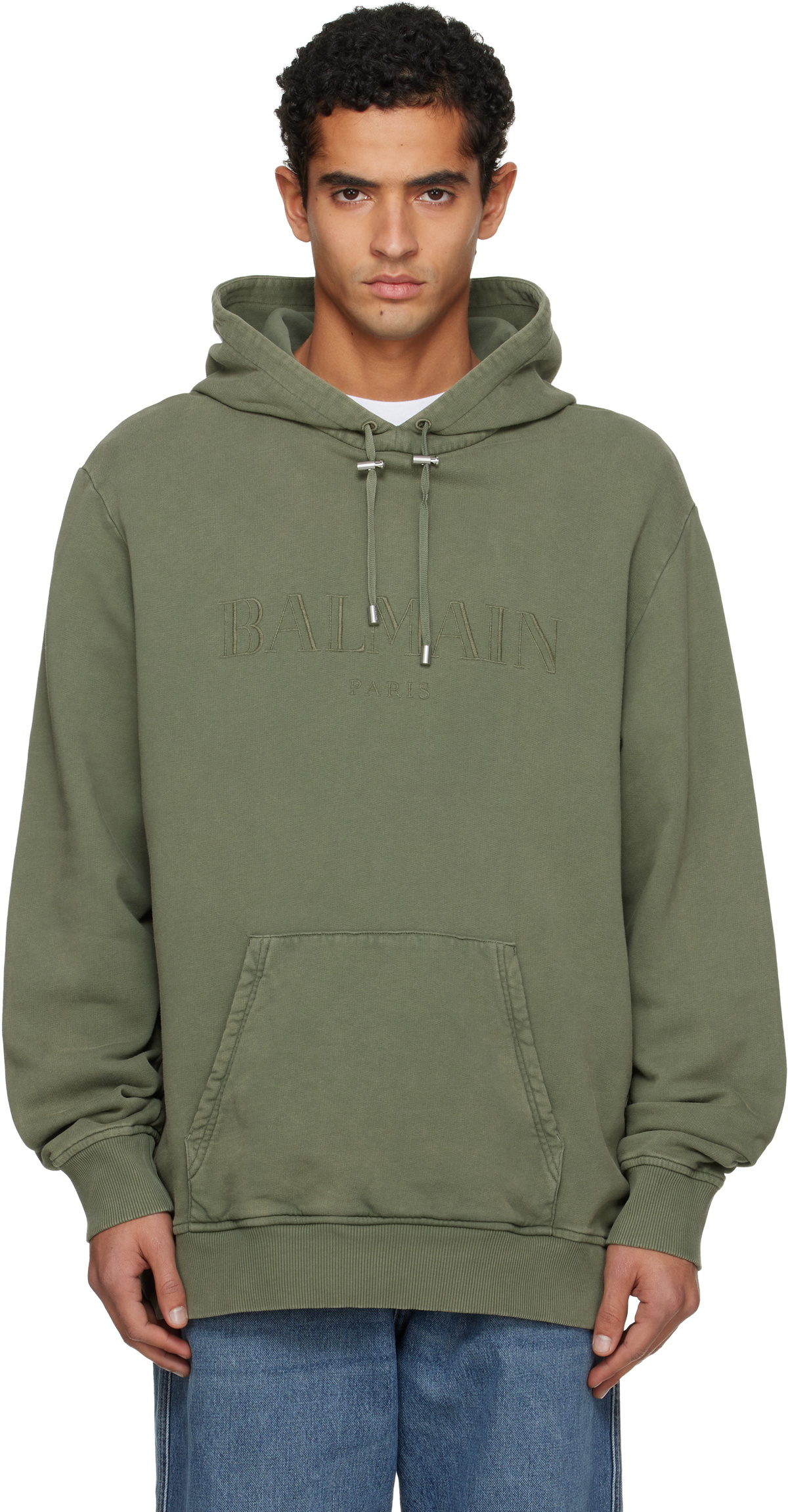 Balmain Khaki Vintage 'Balmain' Embroidered Hoodie