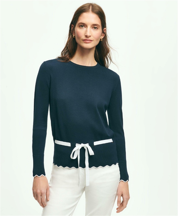 Photo: Brooks Brothers Women's Peplum Scallop Crewneck Sweater | Navy