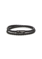 Tateossian Chelsea Double-wrap Black Leather Bracelet