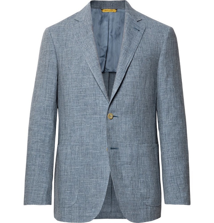 Photo: Canali - Dusty-Blue Kei Slim-Fit Mélange Linen and Silk-Blend Suit Jacket - Blue