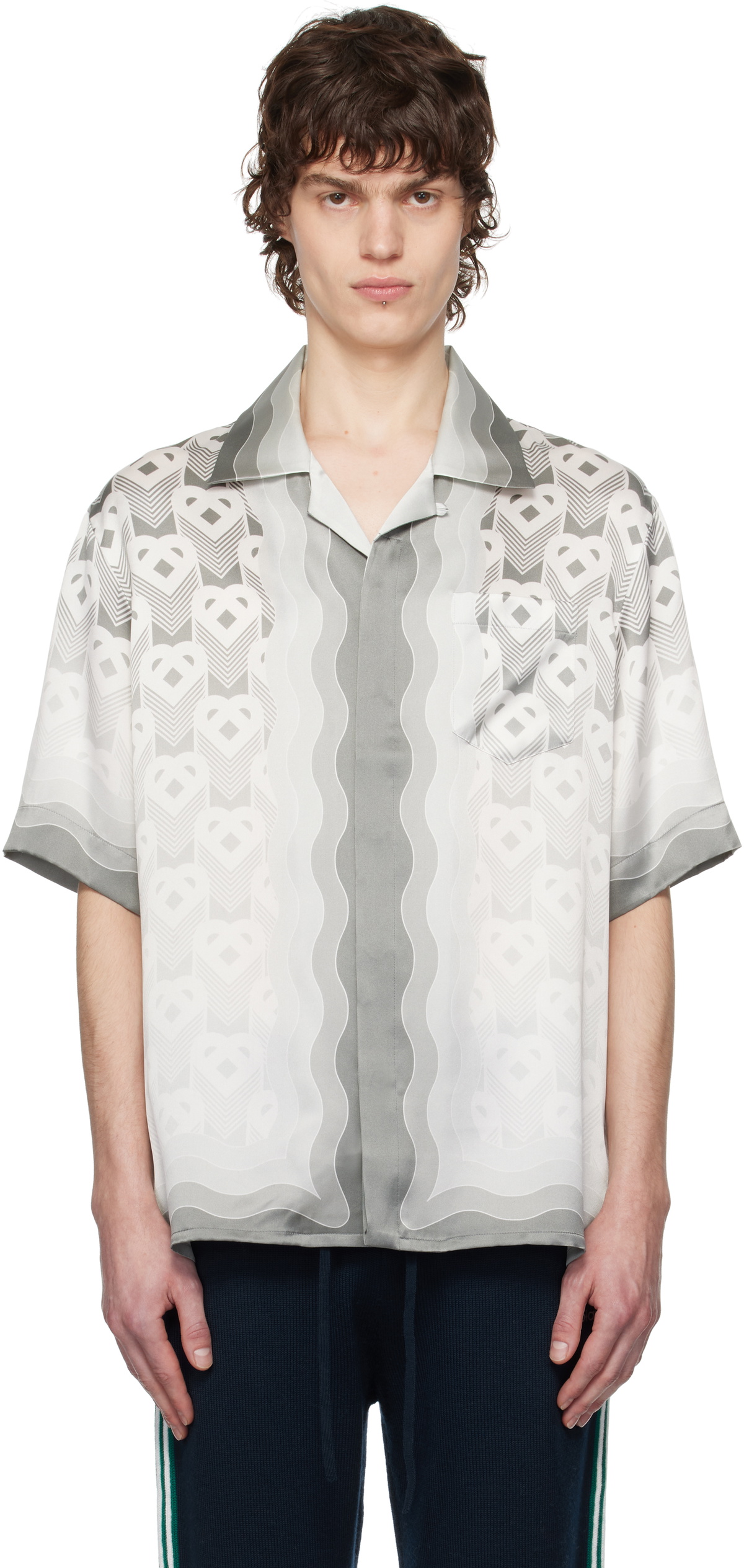 Casablanca Gray Gradient Heart Monogram Silk Shirt Casablanca