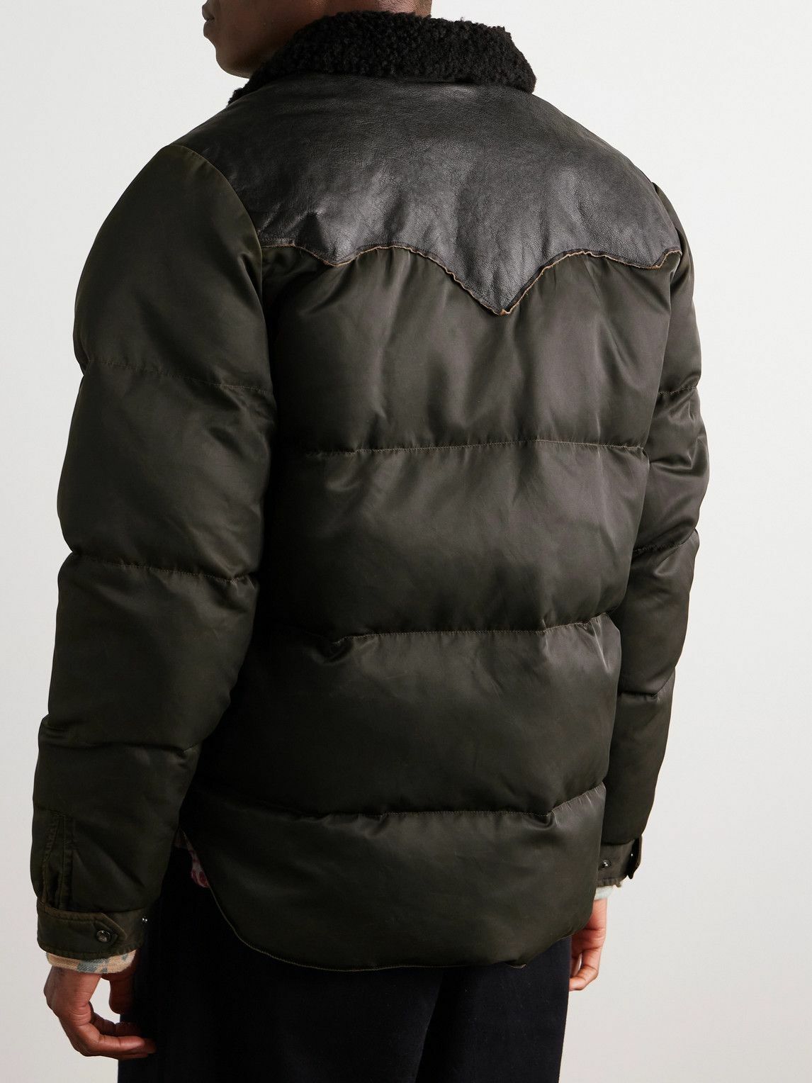 RRL - Surrey Leather and Shearling-Trimmed Padded Quilted Recycled
