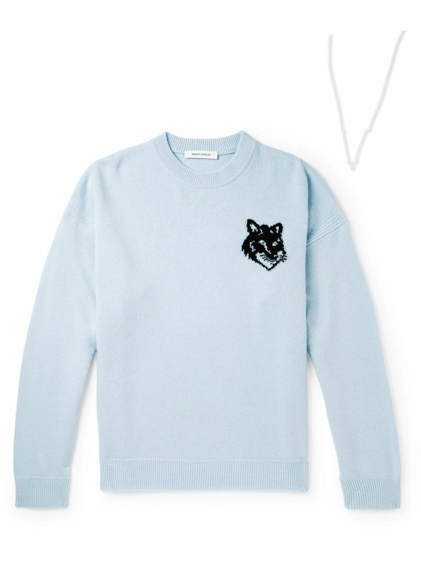 Photo: Maison Kitsuné - Logo-Intarsia Wool Sweater - Blue