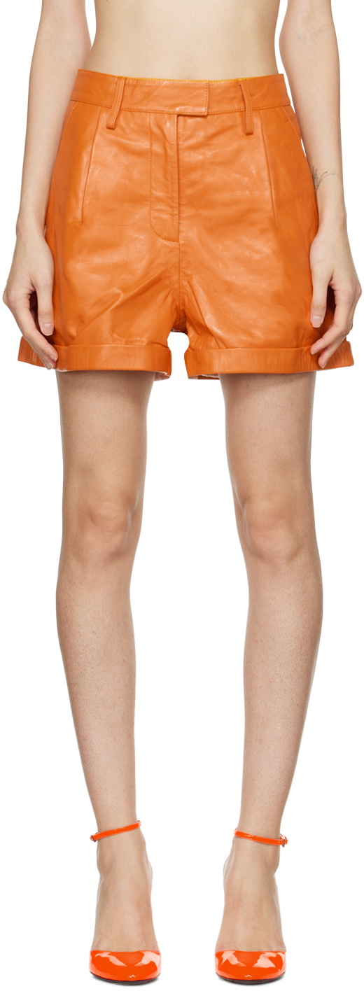 REMAIN Birger Christensen Orange Paola Leather Shorts