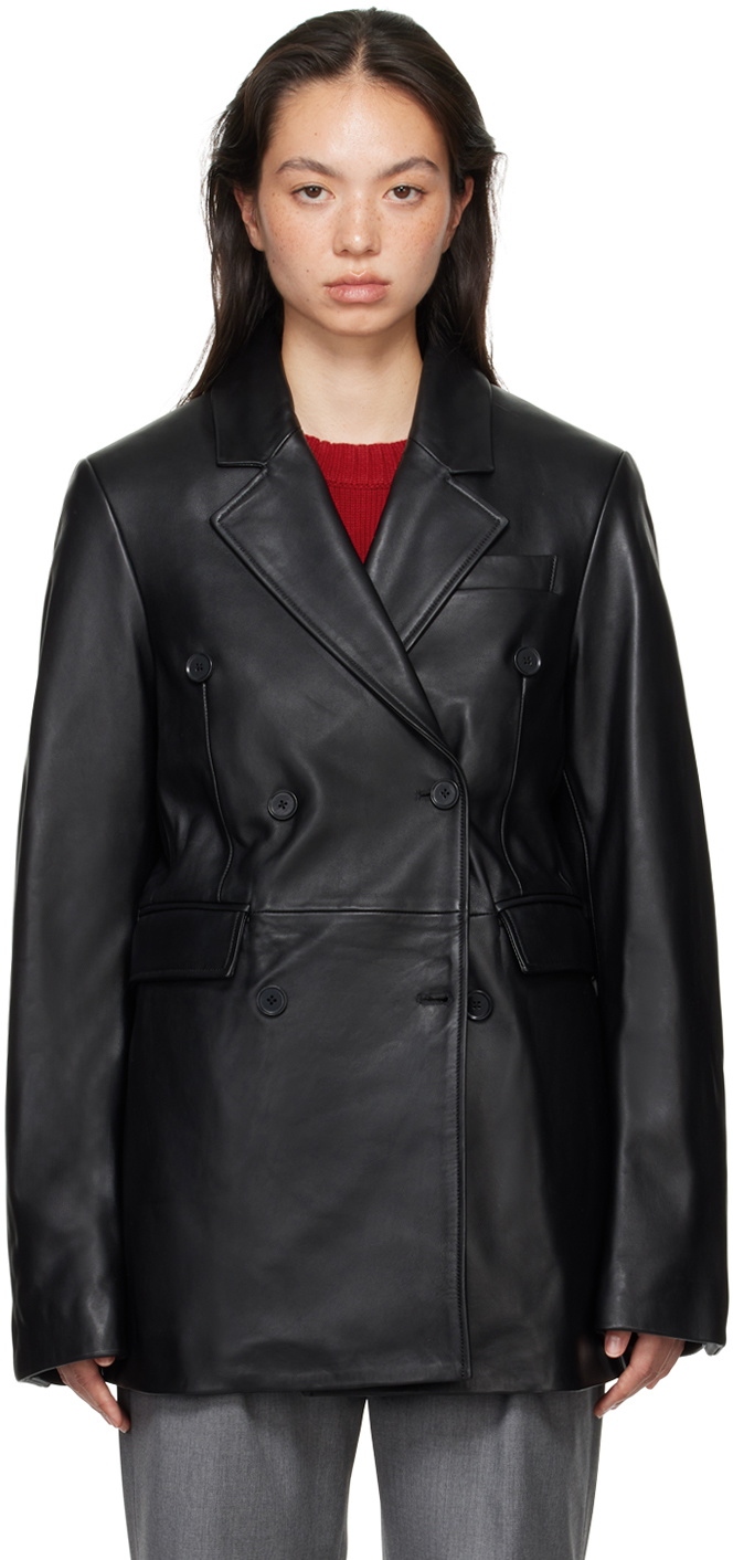 Loulou Studio ダブルブレストジャケット ブラック SS24 Loulou Studio Davao Double-breasted Leather Blazer In Black