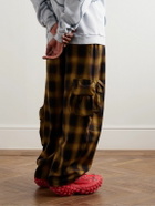 Collina Strada - Lawn Wide-Leg Checked Organic Cotton-Flannel Cargo Trousers - Brown
