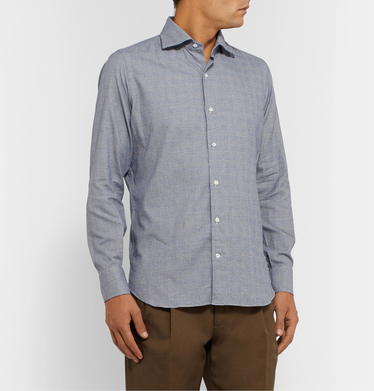 Loro Piana - Slim-Fit Prince Of Wales Checked Brushed-Cotton Shirt - Blue