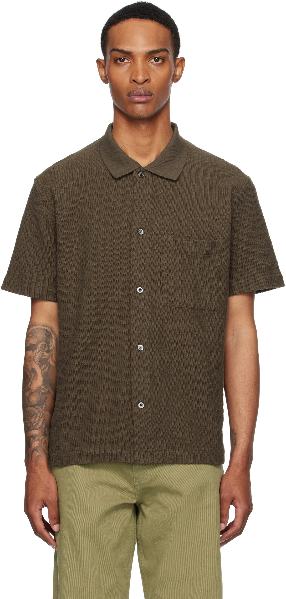 NORSE PROJECTS Brown Gustav Crochet Jersey Shirt Norse Projects