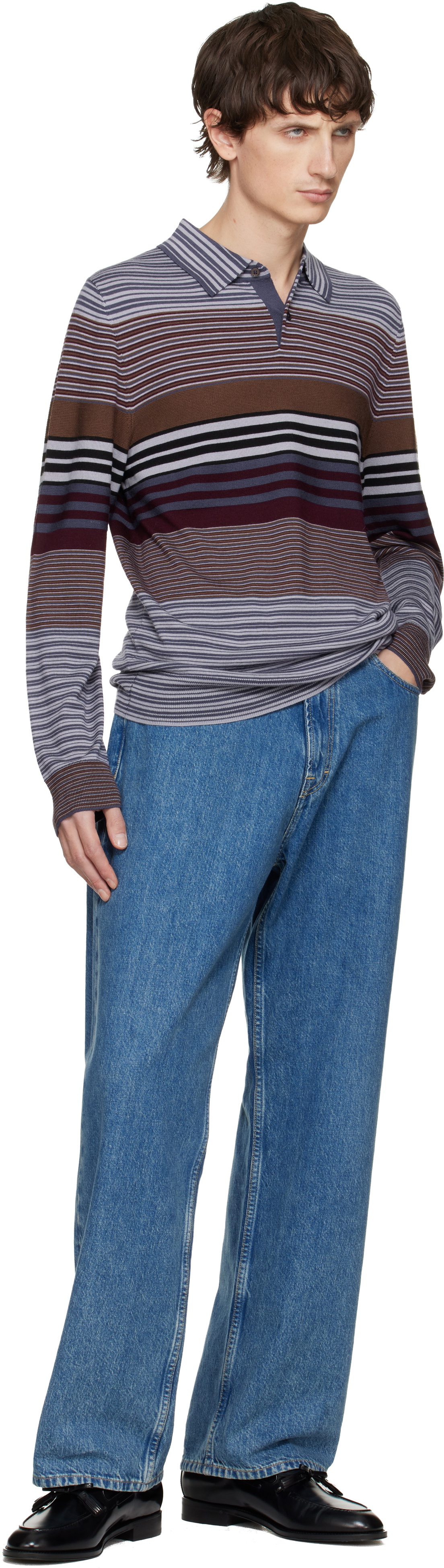 PS by Paul Smith Purple Merino Wool Stripe Long-Sleeve Polo