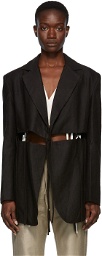 Yuzefi Black Linen Split Blazer