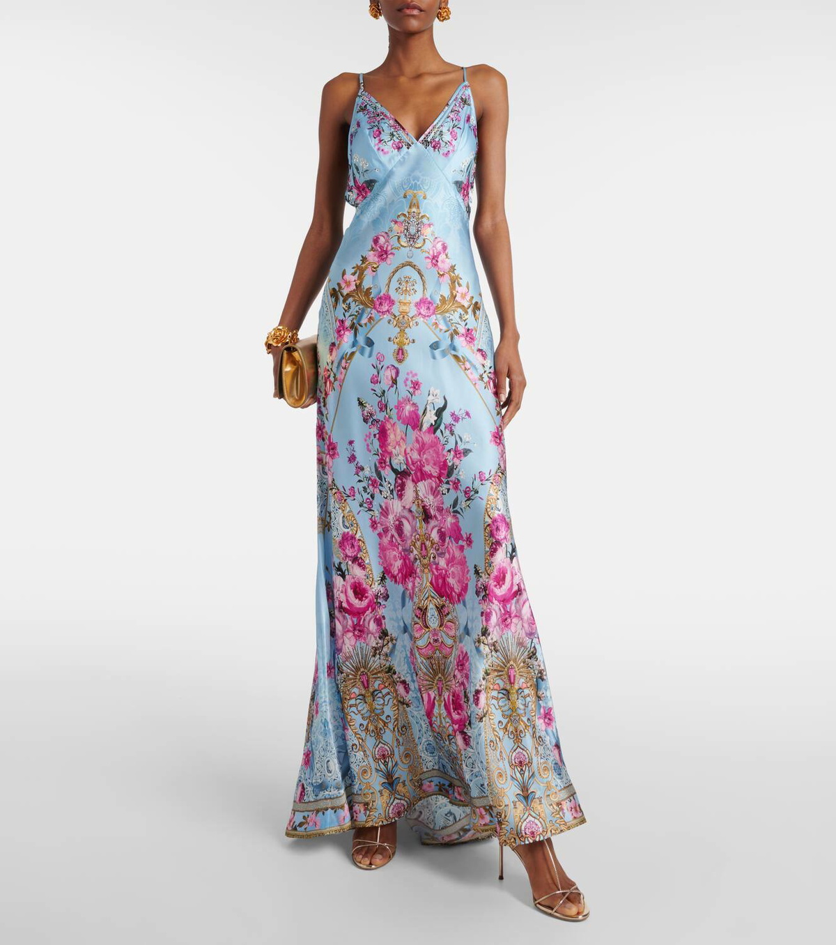 Camilla Embellished floral silk satin slip dress Camilla