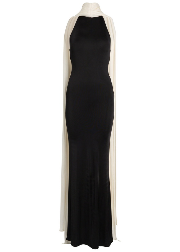Photo: The New Arrivals Ilkyaz Ozel Leia Scarf-effect Stretch-jersey Maxi Dress Black And White