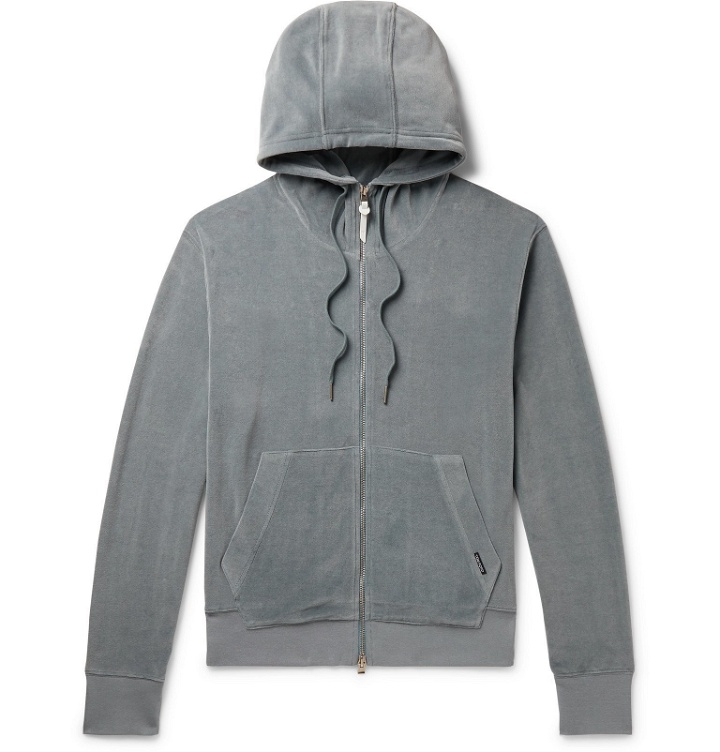 Photo: TOM FORD - Cotton-Blend Velour Zip-Up Hoodie - Blue