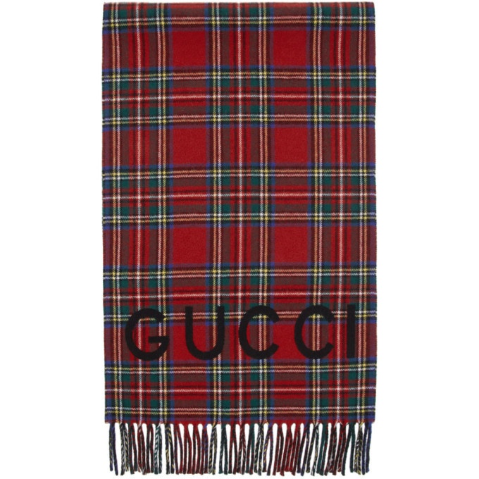 Photo: Gucci Red Wool and Cashmere Tartan Scarf