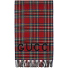 Gucci Red Wool and Cashmere Tartan Scarf