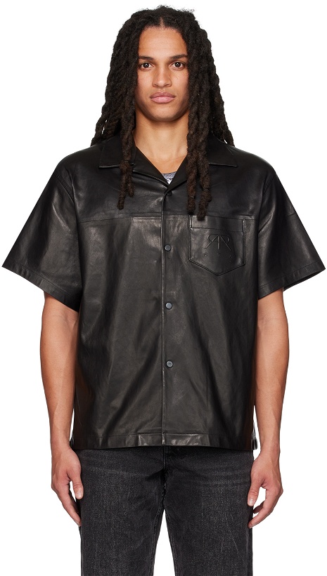 Photo: RtA Black Spread Collar Leather Shirt