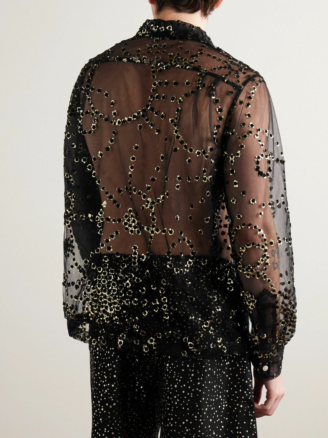 BODE - Metallic Appliquéd Tulle Shirt - Black Bode