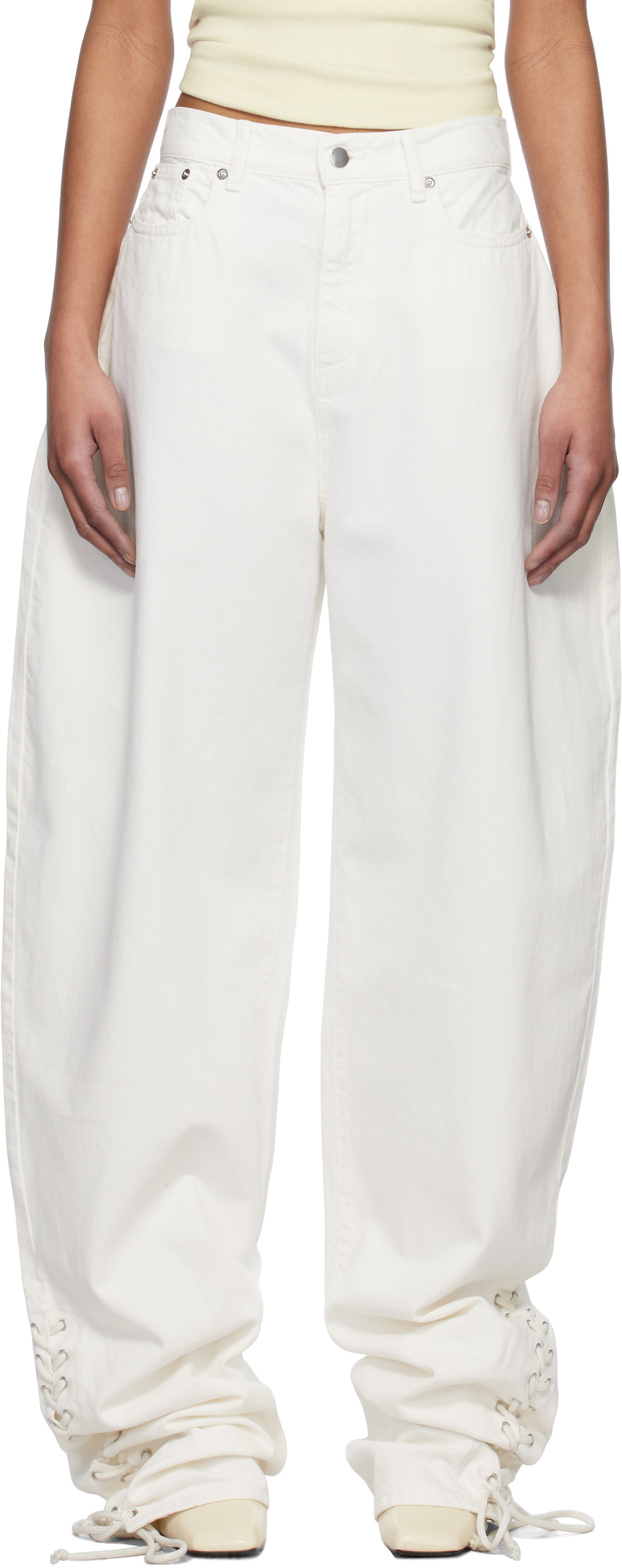 Mônot White Baggy Laced Up Jeans