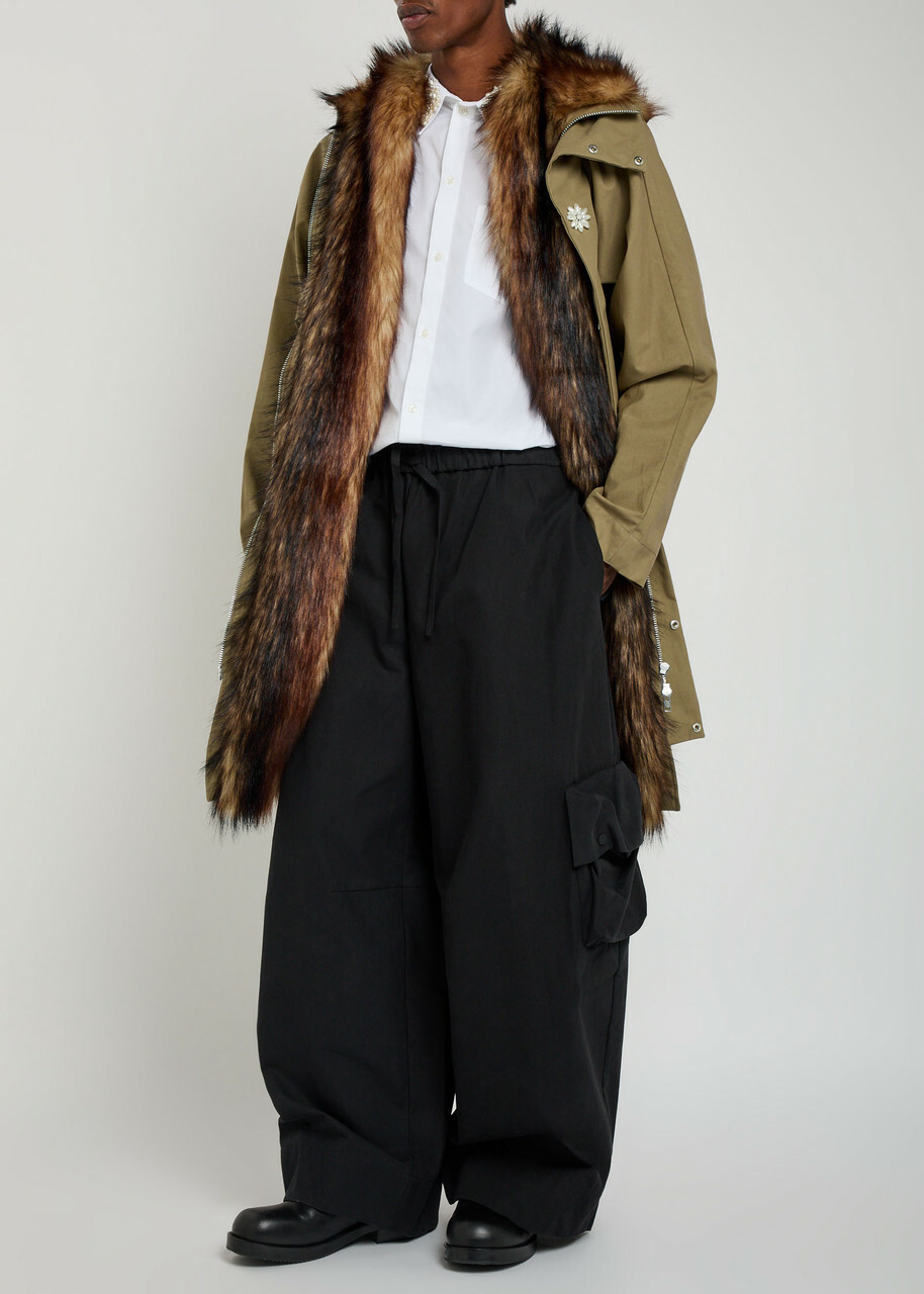 Simone Rocha Faux Fur-trimmed Cotton-blend Parka Coat Stone