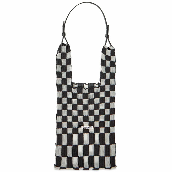 Photo: LASTFRAME Women's Sheer Ichimatsu Market Bag Medium in Black/Clear