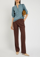 Veronica Beard Coralee Ribbed Stretch-cotton top Blue