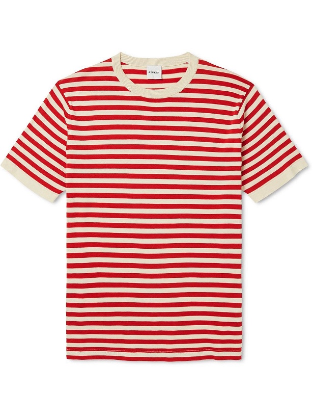 Photo: Aspesi - Striped Cotton, Silk and Linen-Blend T-Shirt - Red