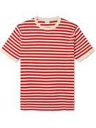 Aspesi - Striped Cotton, Silk and Linen-Blend T-Shirt - Red