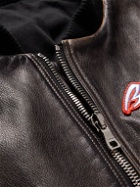 Balmain - Appliquéd Leather Bomber Jacket - Brown