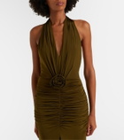 Blumarine Floral-appliqué ruched maxi dress