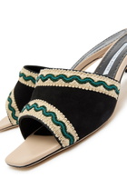 Manolo Blahnik Pop Altra 50 Suede and Leather Sandals Black And White