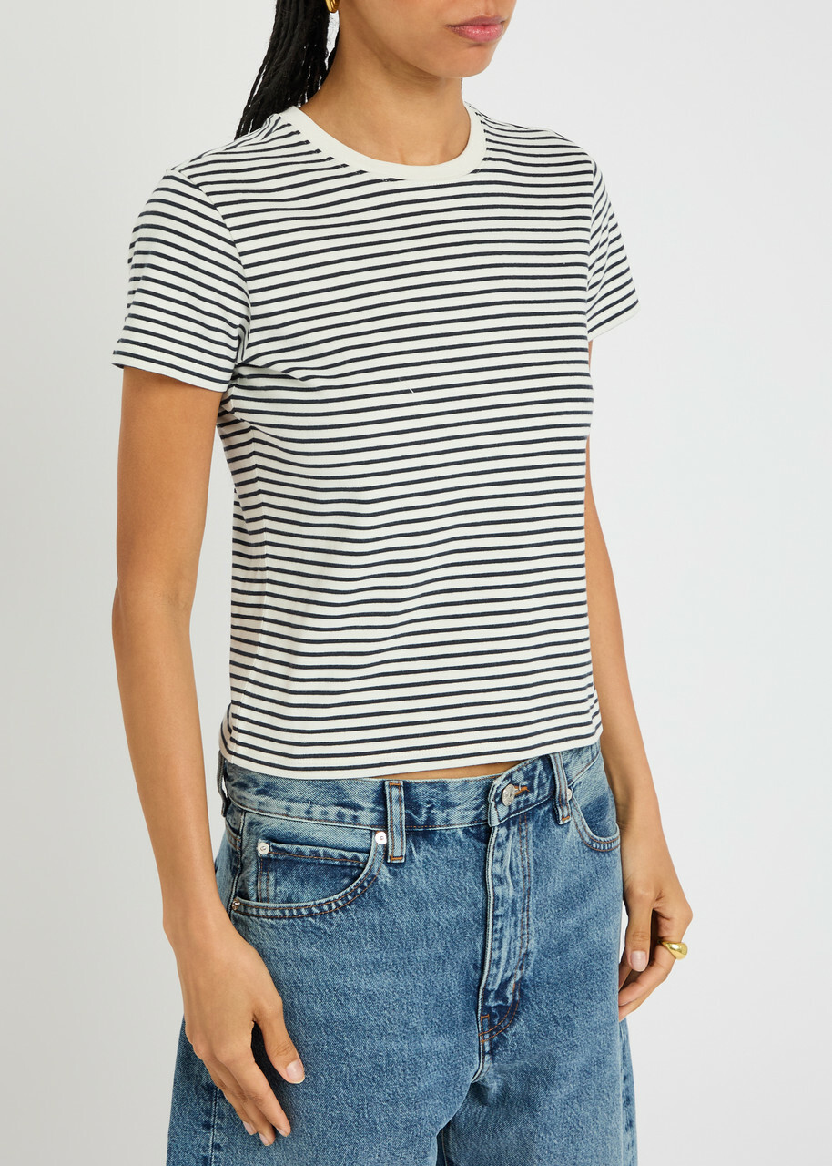 Frame The Baby Tee Striped Cotton T-shirt Navy