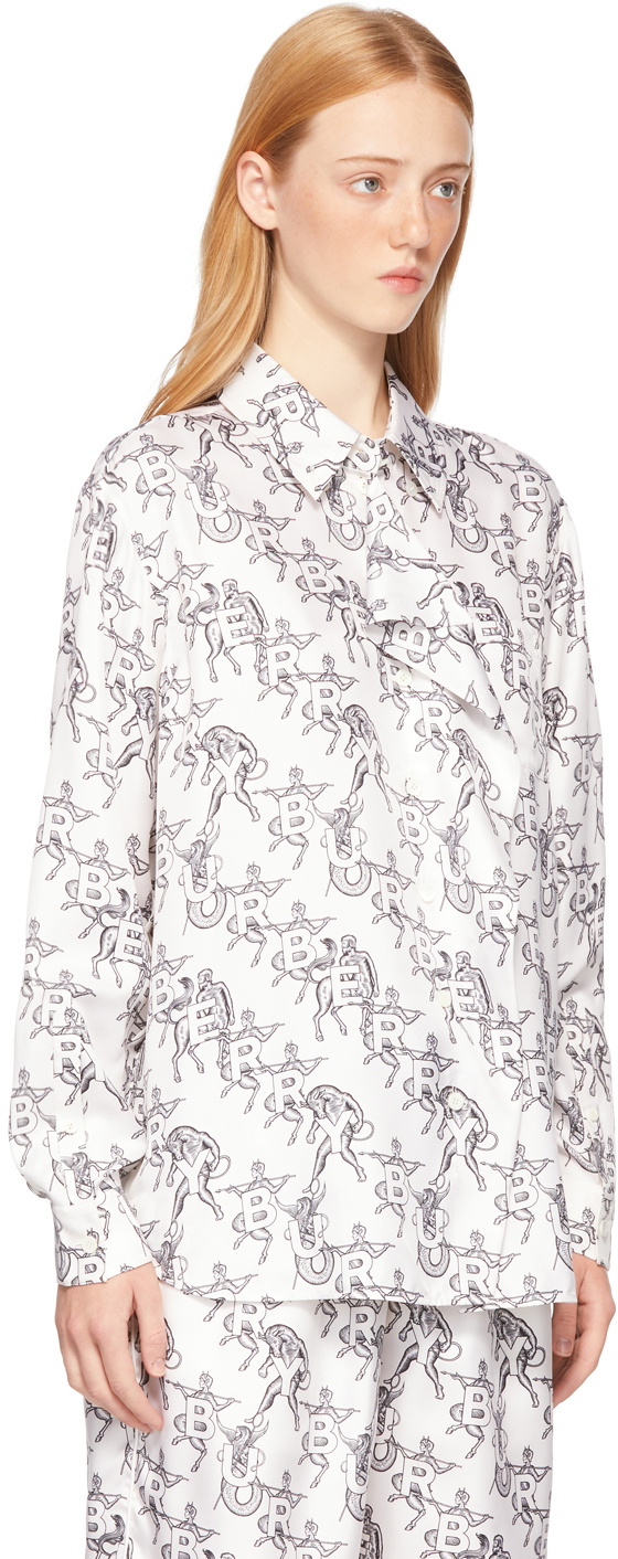 Burberry White Mythical Alphabet Silk Logo Shirt