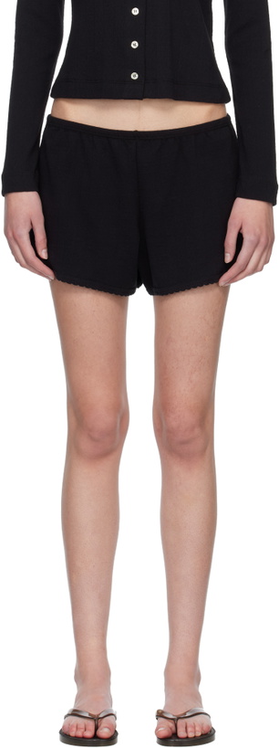 Photo: LESET Black Pointelle Mini Shorts