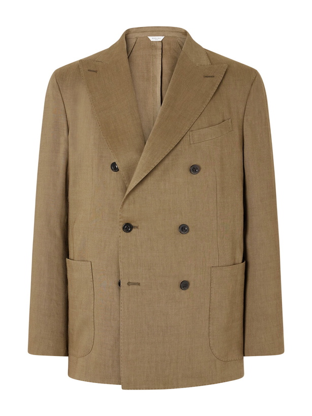 Photo: Boglioli - Double-Breasted Linen, Virgin Wool and Mohair-Blend Suit Jacket - Green