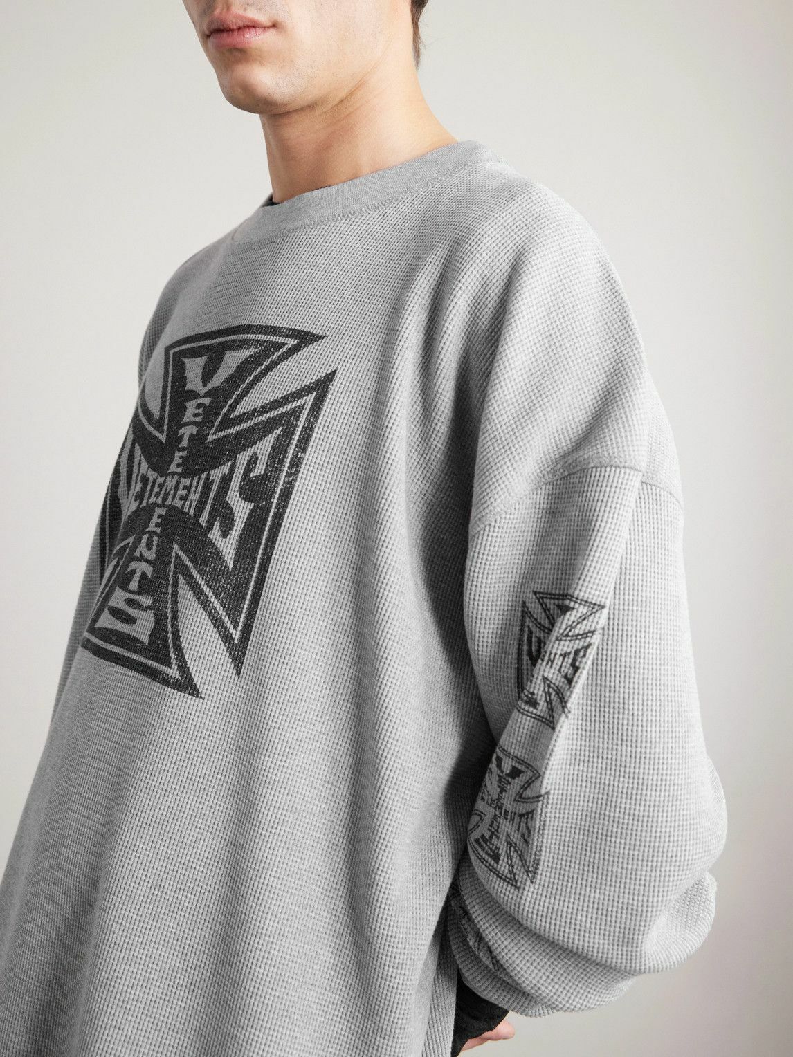 VETEMENTS - Printed Waffle-Knit Cotton Sweater - Gray