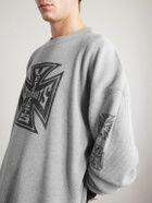 VETEMENTS - Printed Waffle-Knit Cotton Sweater - Gray