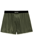 TOM FORD - Velvet-Trimmed Stretch-Silk Satin Boxer Briefs - Green