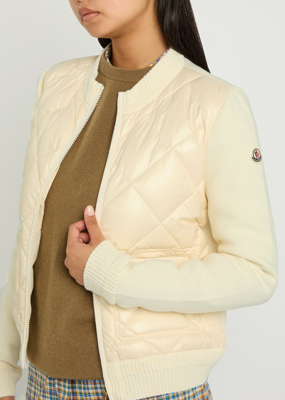 Moncler Quilted Cotton and Nylon Cardigan Ivory