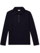 Sunspel - Slim-Fit Ribbed Merino Wool Half-Zip Sweater - Blue
